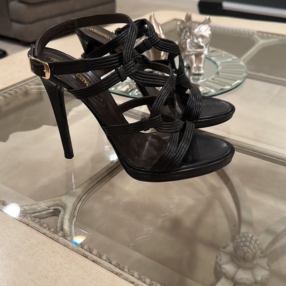 ROBERTO CAVALLI BLACK LEATHER SEXY SANDALS - Picture 7 of 7
